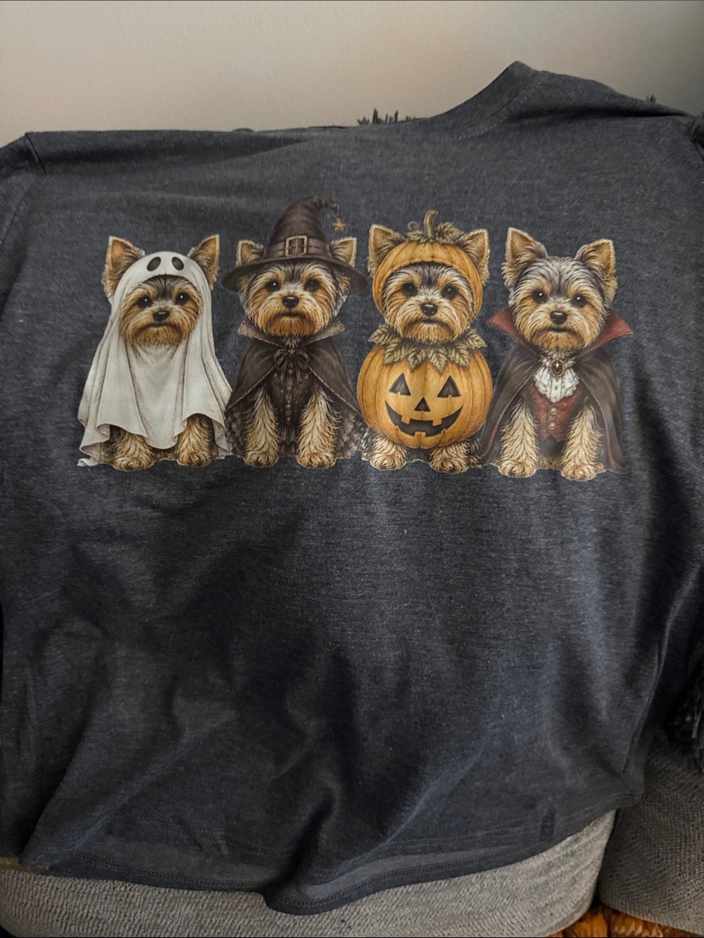 Halloween Yorkie Dog Graphic Tee - Charcoal Gray